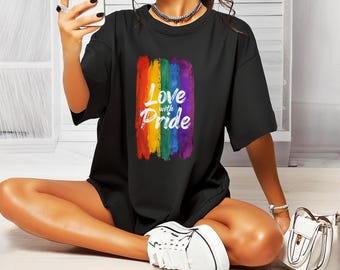 T-shirt LGBTQ Pride Comfort Colors : T-shirt arc-en-ciel Love with Pride