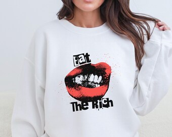 Sweat-shirt ras du cou Eat The Rich,Sweat-shirt à imprimé lèvres grunge des années 90 | Slogan anti-inégalités