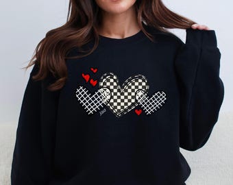 Sweat-shirt à carreaux et à carreaux coeurs Buffalo | Pull à col rond pour la Saint-Valentin