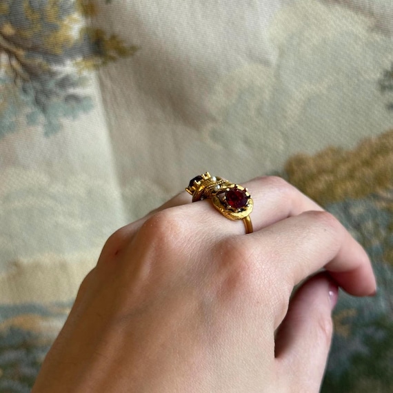 Vintage Ruby Red double Rhinestone Ring - image 4