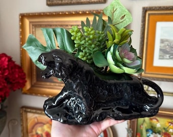 Vintage Black Panther Ceramic Planter