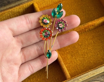 Vintage Rhinestone flower Bouquet brooch Multi Color
