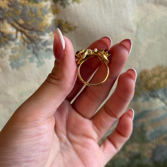 Vintage Ruby Red double Rhinestone Ring - image 2