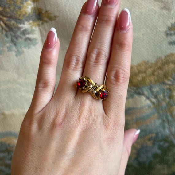 Vintage Ruby Red double Rhinestone Ring - image 1