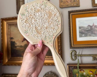 Vintage Hand Mirror with Lace Detailing