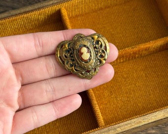 Vintage Victorian revival cameo brooch gold tone