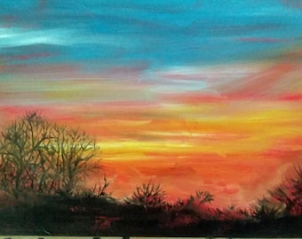 Sunset oil painting | Etsy