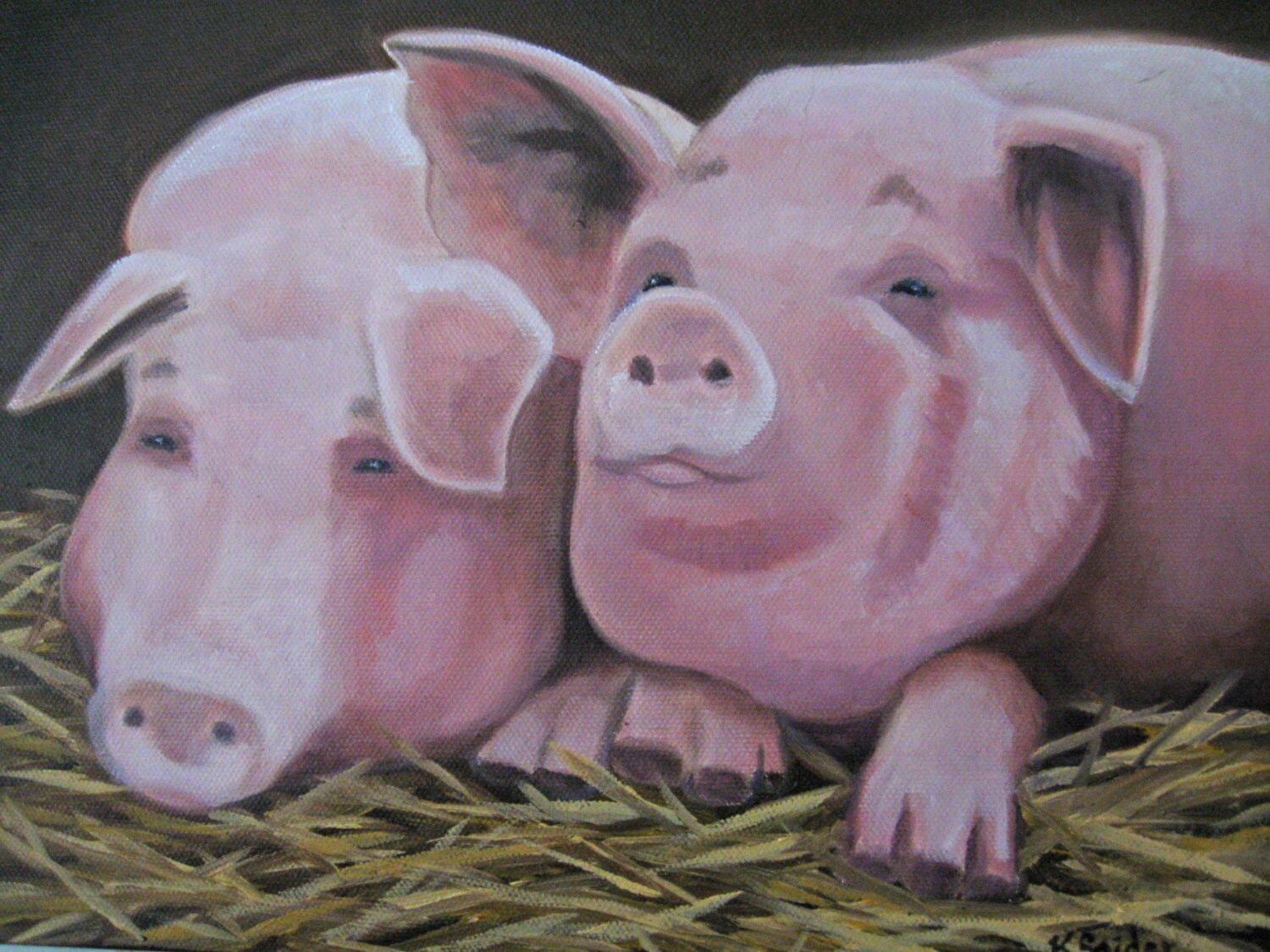 Two Pigs In A Poke Painting Pig Original Oil Barnyard Animals Etsy