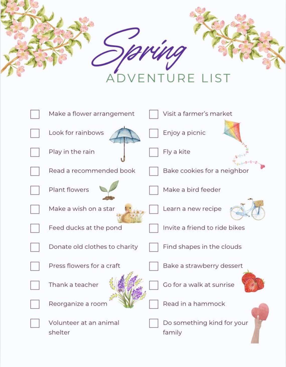 Seasonal Adventure Lists, Printable Files, Spring Summer Autumn and ...
