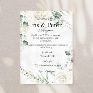 Trouwkaart bloemen wit