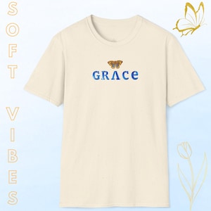 Grace Butterfly Shirt Softstyle T-Shirt, Gold Graphic Tee, Inspirational Apparel, Casual Wear, Gift for Her, inspirational quote top