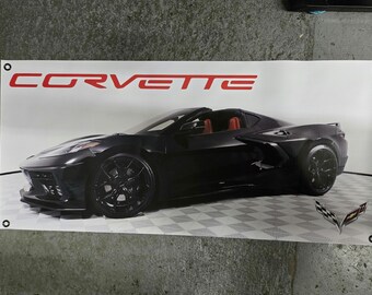 Chevrolet Corvette C8 black banner poster (38x18 inches)