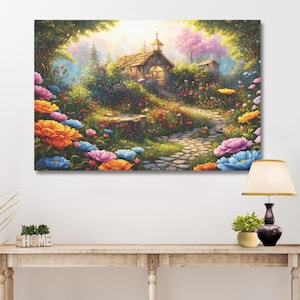 Tela fosca para galpão de vasos, decoração de parede Cottagecore, arte de parede para jardim secreto em moldura de pinho, decoração de parede para jardim de chalé, presente para amantes de jardins