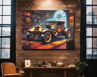 Steampunk Hot Rod Matte Canvas Print Stretched On Pine Frame Dieselpunk Boho Decor Vintage Car Wall Art Car Lover Gift