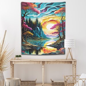 Natures Sunset Wall Tapestry, Forest Wall Hanging, Nature Scenic Wall Decor, Hiking Lovers Gift, Nature Wall Art, Dorm, Home, Office