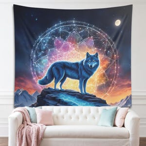 Wolf Constellation Wall Tapestry, Ethereal Wolf Wall Hanging, Cosmic Animal Wall Art, Wolf Lovers Gift, Celestial Backdrop, Dorm,Home,Office