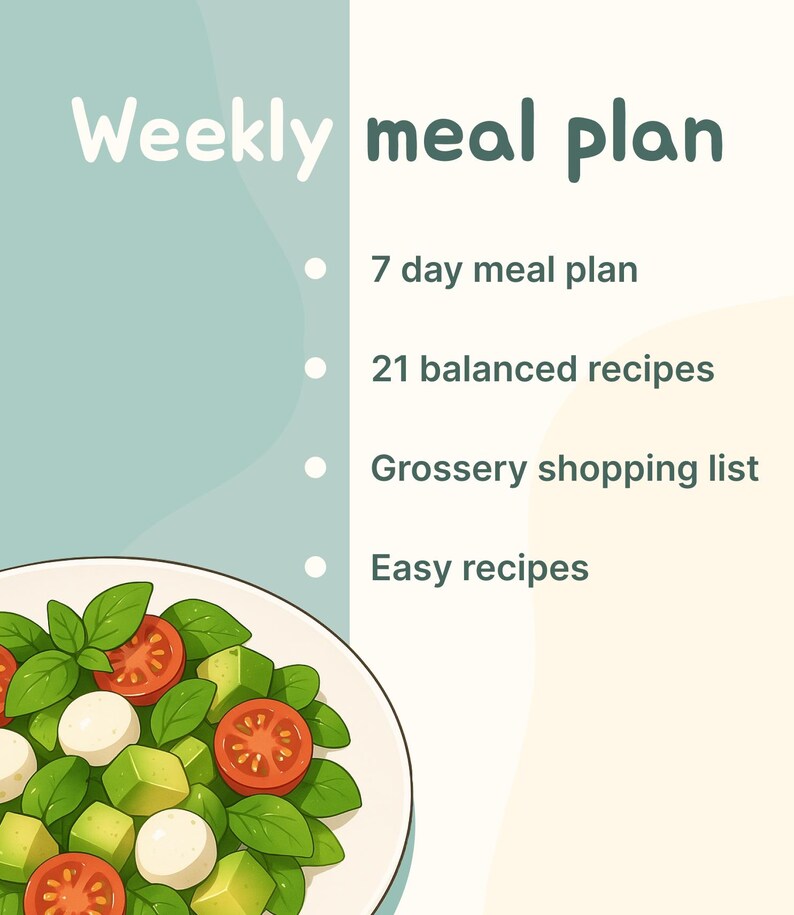 Printable Weekly Meal Plan & Grocery List for Balanced Eating - Etsy