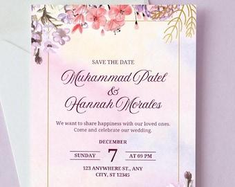 Floral Nikkah Invitation Template: Editable Islamic Wedding (Digital Download)