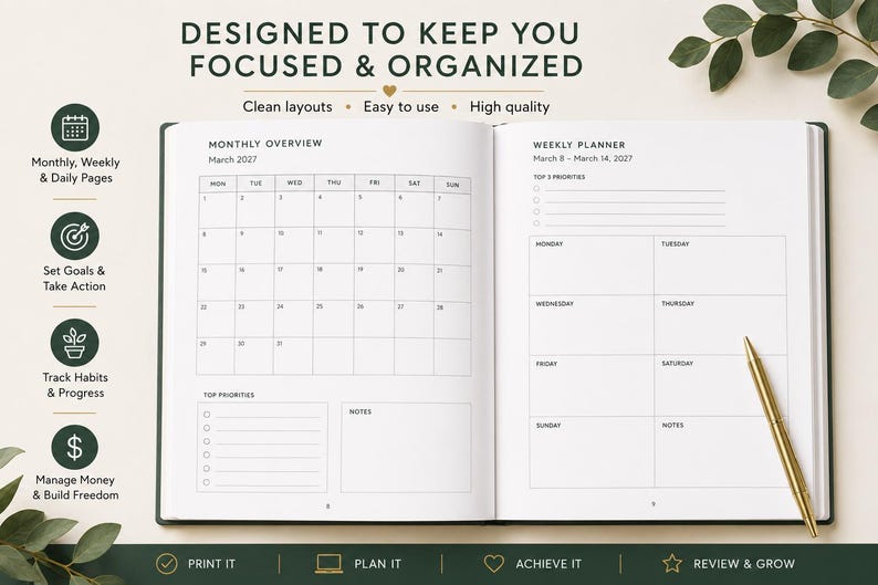 2027 Life Planner & Goal Setting Workbook | Printable PDF | Habit ...