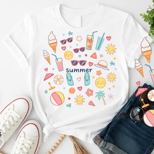Summer Doodle T-Shirt Design PNG | Vibrant Beach Clipart for Sublimation & Print on Demand | beach vibes| summer vibes