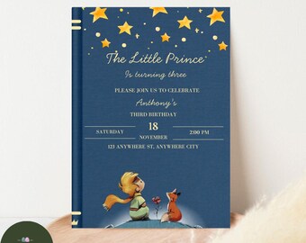 Invitation à une fête d'anniversaire inspirée de la couverture du livre Le Petit Prince