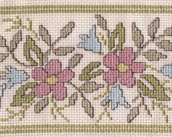 Muted Pastel Pink and Blue Flowers with Greenery Cross Stitch