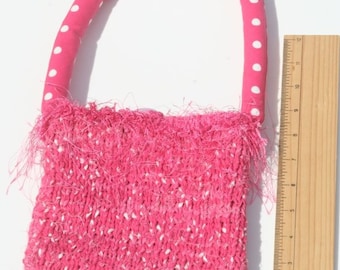 Hand-Knit Pink Polka Dot Purse