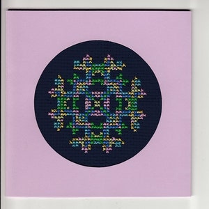 Square Lavender Greeting Card with Abstract Cross-Stitch Design
