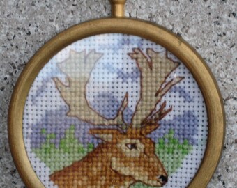 Wild Deer Cross Stitch Round Ornament