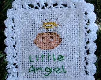 Little Angel Child Cross-Stitch Doily Ornament