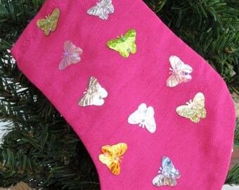 Pink Butterfly and Flower Stocking Ornament