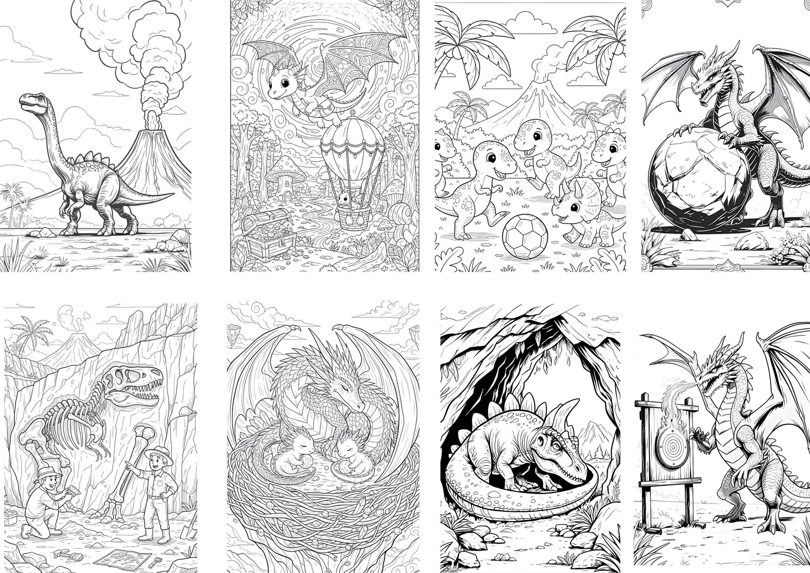 Dragon & Dinosaur Coloring Pages| 94 Kids Coloring Adventures - Etsy