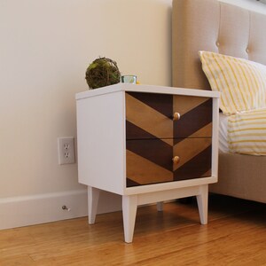 Mid Century Nightstand with Gold Herringbone Design image 2