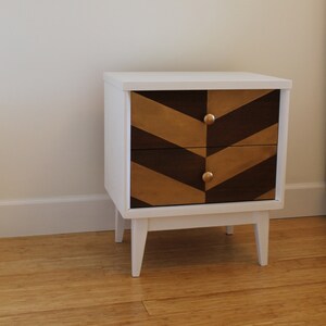 Mid Century Nightstand with Gold Herringbone Design image 5