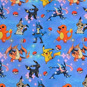 Pokemon Fabric, 100% Cotton Fabric, Sold By The Half Yard, Continuous Cut, Cartoon Fabric