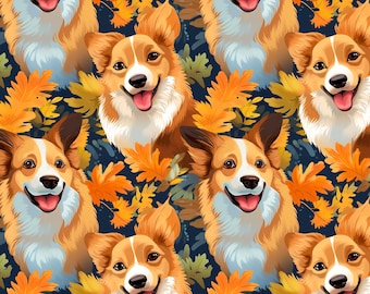 Tessuto Corgi, Tessuto Cuccioli, Tessuto 100% Cotone, Venduto a Mezzo Metro, Taglio Continuo, Tessuto Cartone Animato