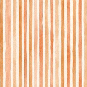 May include: A repeating pattern of vertical stripes in varying shades of orange, peach, and cream. The stripes feature a soft, hand-painted watercolour texture with visible brush strokes and slight variations in colour intensity across the surface.