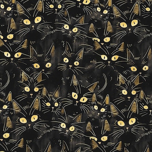 Black Cat Fabric, Sold By The Half Yard, Continuous Cut, 100% Cotton Fabric, Cartoon Fabric