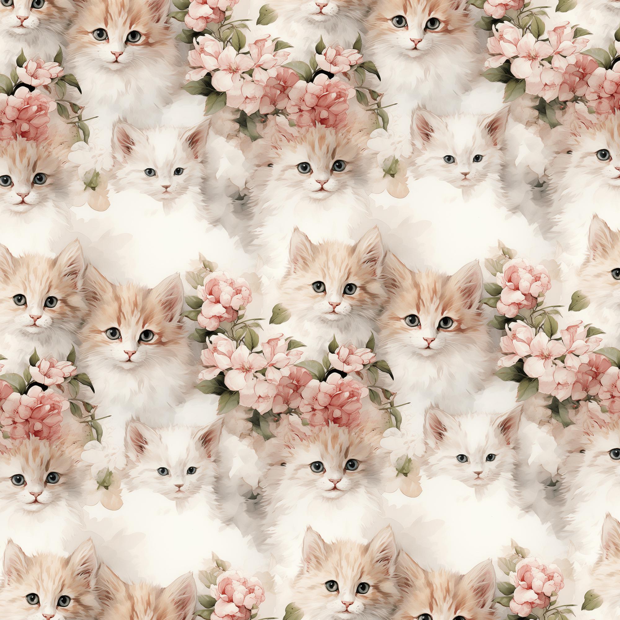 Catfluff Fluffy Kitten Fabric, Floral Kitten Fabric, Sold by the Half Yard ...