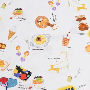 Tela de comida y animales, 100 % algodón, por media yarda, corte continuo, con dibujos animados.