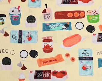 Cartoon Snack Fabric, 100% Cotton Fabric, Sold By The Half Yard, Continuous Cut, Cartoon Fabric
