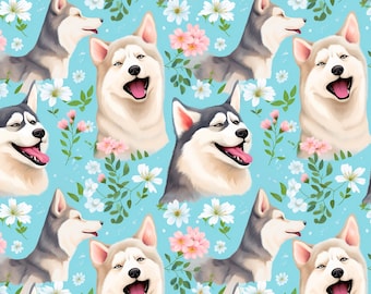 Tkanina z motywem psa rasy husky syberyjski, 100% bawełny, sprzedawana na pół jarda, cięcie ciągłe, tkanina w stylu kreskówki