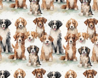 Watercolor Dog Fabric, Puppy Fabric, 100% Cotton Fabric, Sold By The Half Yard, Continuous Cut, Cartoon Fabric