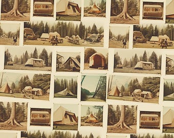 Retro Camping Stoff, Vintage Reise-Stoff, 100% Baumwolle Stoff, Verkauft durch den halben Yard, Kontinuierlicher Schnitt, Cartoon Stoff