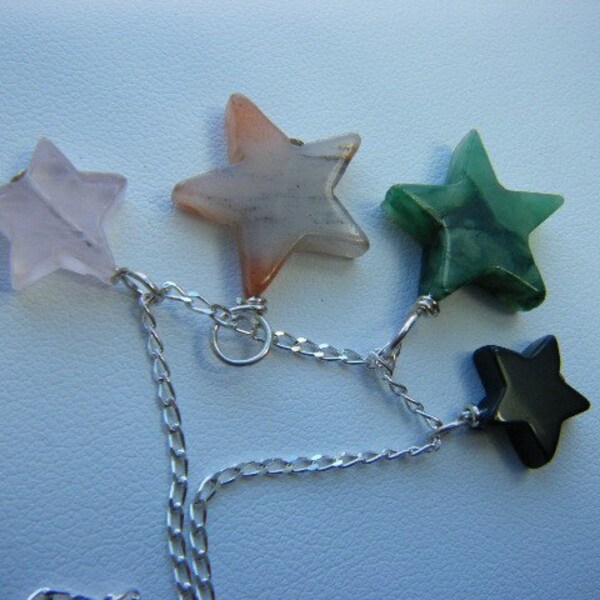 Colorful Semi Precious Gemstones Differ Size Shine Stars On Sterling Silver Chain Necklace