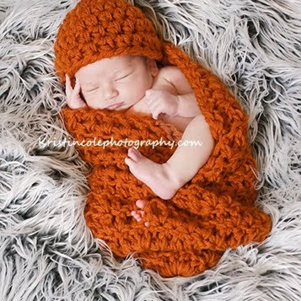 Chunky Set Knot Hat and Cocoon Newborn Baby Photo Prop in Burn Orange or ANY COLOR...