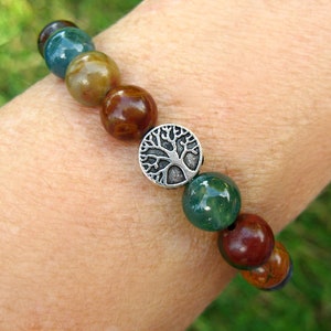 TREE OF LIFE Bracelet. Indian Agate, Picasso Jasper and Tree Moss Agate ...