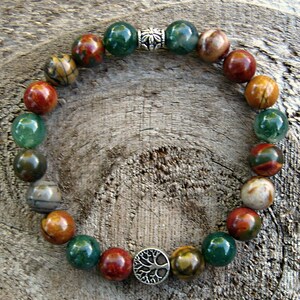 TREE OF LIFE Bracelet. Indian Agate, Picasso Jasper and Tree Moss Agate ...