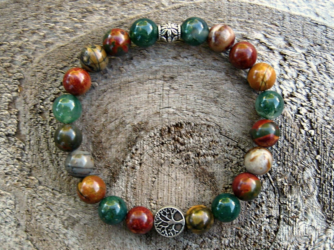 TREE OF LIFE Bracelet. Indian Agate, Picasso Jasper and Tree Moss Agate ...