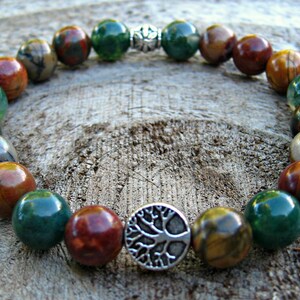 TREE OF LIFE Bracelet. Indian Agate, Picasso Jasper and Tree Moss Agate ...